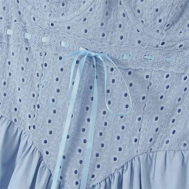 Fashion Summer Dresses 2024 Blue Midi Crochet Dress Elegant Sexy Spaghetti Strap Bustier Dress for Party Club