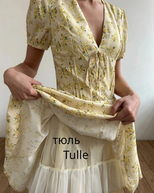 Fashion Summer Dresses 2024 Yellow Flower Print Party Dresses Elegant Puff Sleeve Birthday Holiday Dress Women'S Clothing
