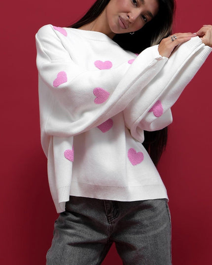 Long Sleeve Loose Heart-Shaped round Neck Sweater for Women Autumn and Winter