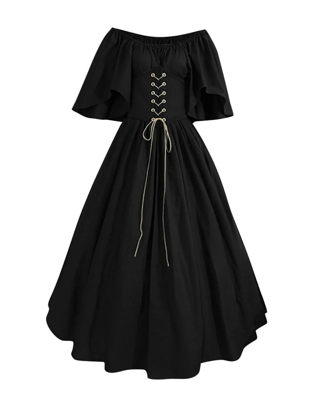 Womens Renaissance Faire Dresses Medieval Irish Traditional plus Size Dresses Ruffle over Dress Corset Retro Cosplay Gown