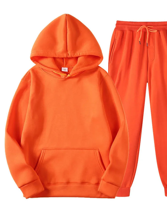New Men Set Spring Autumn Fashion Mens Tracksuit Cotton Comfortable Two Piece Casual Sportswear Set Male Hoodies + Pants Solid