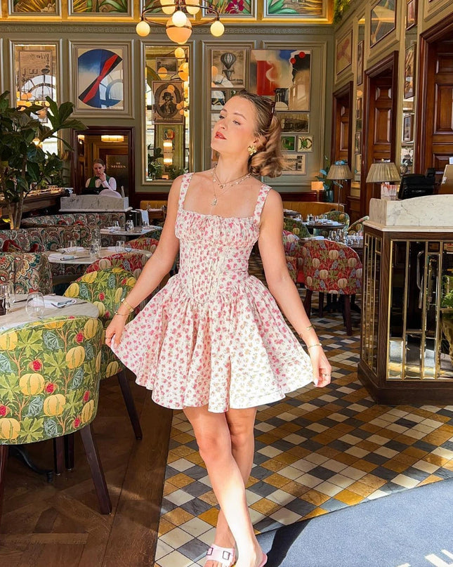 Summer Elegant Party Dresses 2024 New Arrival Floral Print a Line Birthday Dresses Casual Mini Graduation Dress Women