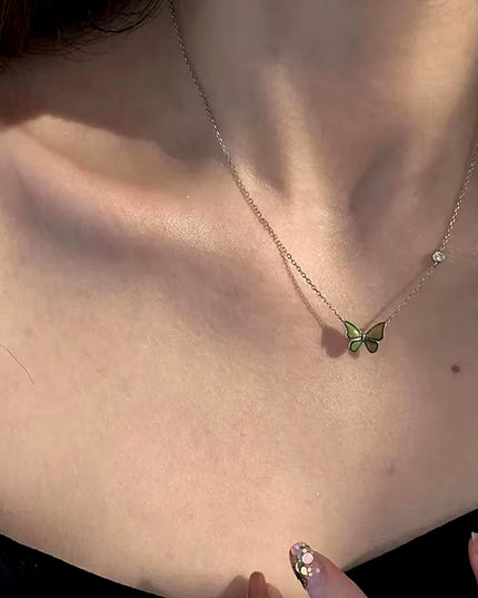 Mood Necklaces Butterfly Pendant Necklace Temperature Control Color Change Necklace Stainless Steel Chain Jewellery Women