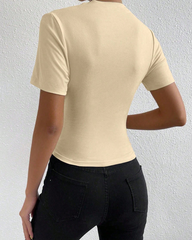 Rosydaze Ruched Mock Neck Tee