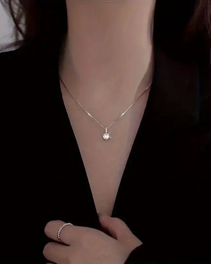 Fashion 925 Sterling Silver round Zircon Necklace Minimalist Style Charm Choker Pendant Party Gift for Women'S Fine Jewelry