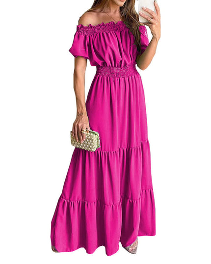 Boho Dresses for Women 2024 Summer Sexy off Shoulder Solid Color Flare Sleeve Tunic Dress Women Casual Mini Sundress Vestido