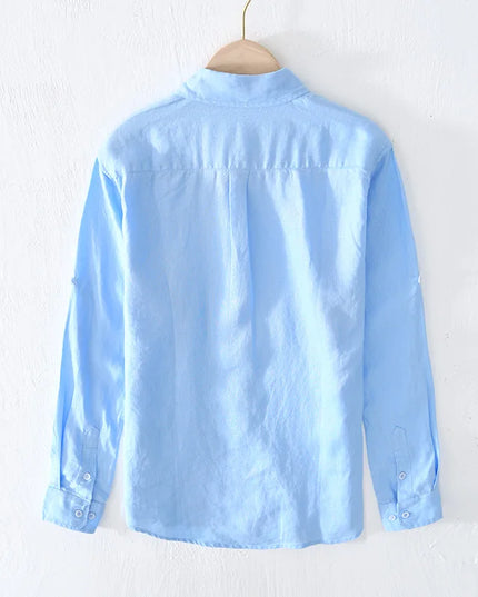 New Designer Italy Style 100% Linen Long-Sleeved Shirt Men Brand Casual 5 Colors Solid White Shirts for Men Top Camisa Chemise