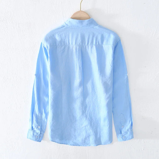 New Designer Italy Style 100% Linen Long-Sleeved Shirt Men Brand Casual 5 Colors Solid White Shirts for Men Top Camisa Chemise