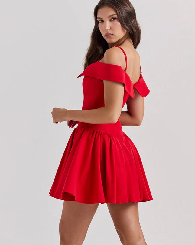 Summer Elegant Dresses for Women Red off the Shoulder Bodycon Party Dresses Mini Casual a Line Fluffy Dress for Holiday