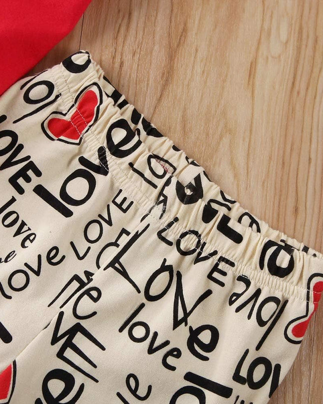 Toddler Baby Girl Valentine'S Day Outfits Ruffle Tunic Top Dress Shirt Love Heart Print Leggings Pants Clothes Set (Red Letters, 12-18 Months)