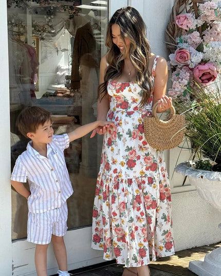 Mingmingxi Summer Elegant Holiday Dress 2024 Causal Ruffle Hems Fit and Flare Dress with Pocket Mid Length Floral Print Dress