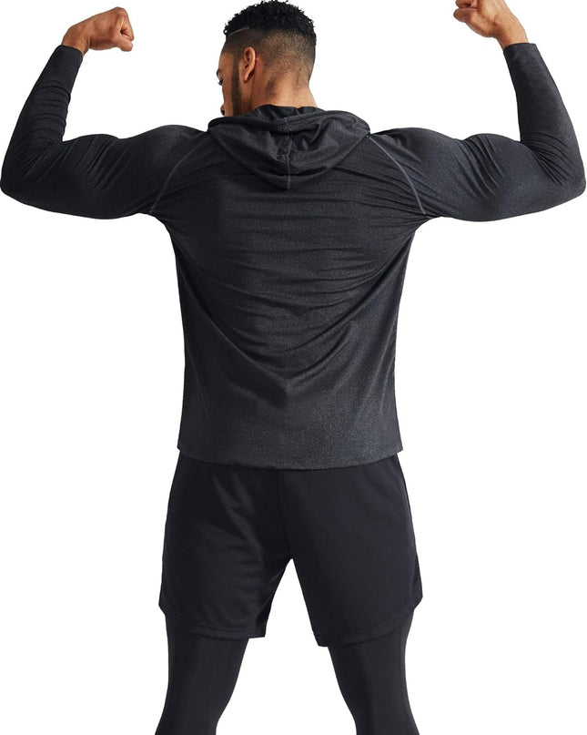 Men'S Dry Fit Athletic Shirt Workout Running Long Sleeve Shirts with Hoods