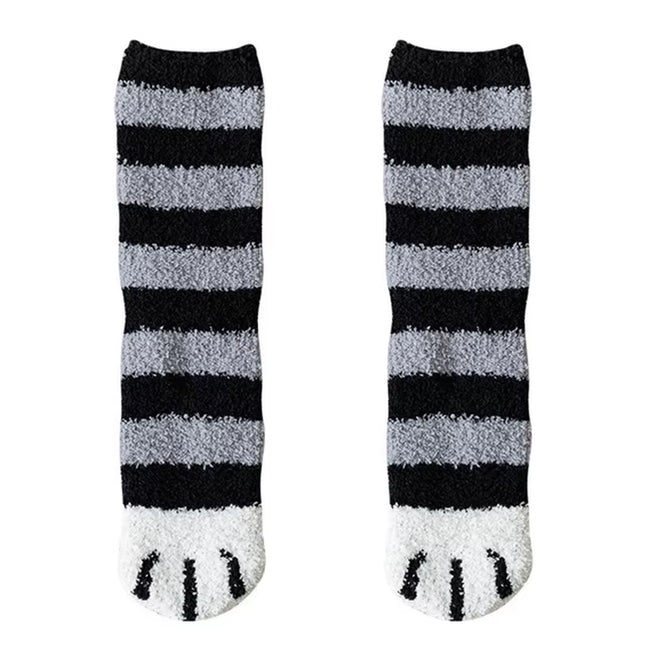Plush Winter Funny Cute Style Animal Cat Paw Cartoon Pattern Women Cotton Socks Super Soft for Female House Sleeping Floor Sox
