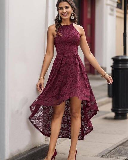 Women Halter Lace Wedding Guest Dress Hi-Lo Cocktail Party Bridesmaid Formal Dresses