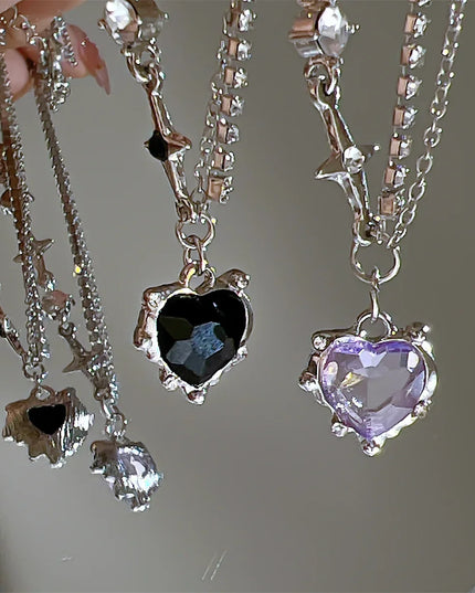 Star Zircon Pendant Necklace for Women Luxury Sweet Cool Girl Punk Heart Clavicle Chain New Fashion Jewelry Party Gift