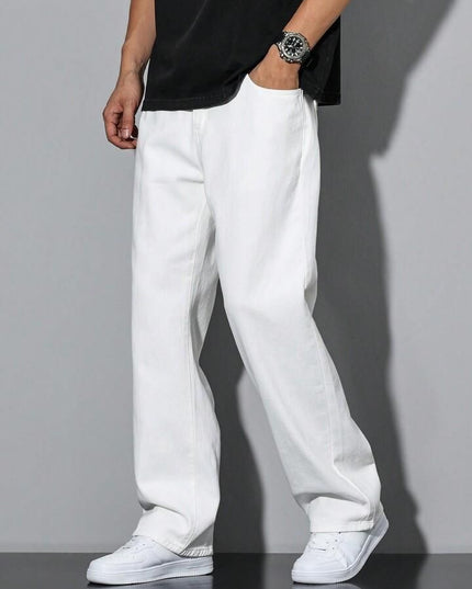 Men's Loose Fit Mid Rise White Jeans