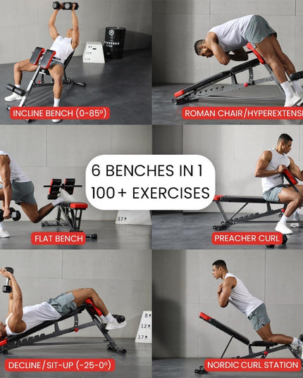 Multi-Functional FID Weight Bench for Full All-In-One Body Workout – Hyper Back Extension, Roman Chair, Adjustable Ab Sit up Bench, Incline Decline Bench, Flat Bench