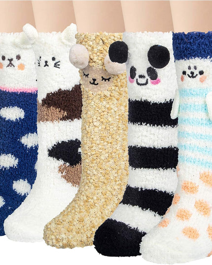 5 Pairs Fuzzy Socks for Women Soft Warm Slipper Socks Microfiber Cozy Socks Home Fluffy Christmas Socks(Navy)