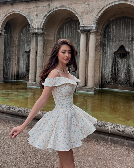 Mingmingxi Fashion Summer Dresses 2024 Floral Print Party Dresses off the Shoulder Holiday Dress Elegant a Line Women Clothing