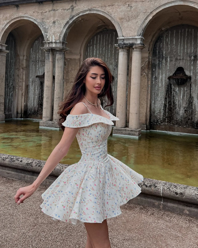 Mingmingxi Fashion Summer Dresses 2024 Floral Print Party Dresses off the Shoulder Holiday Dress Elegant a Line Women Clothing