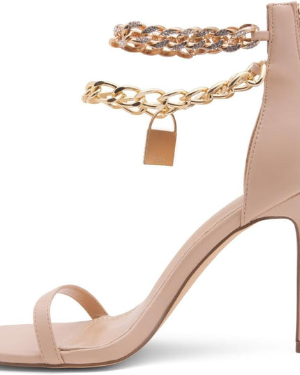 Charming2 Women'S Rhinestone Heels, Square Open Toe High Stilettos with Spiral Ankle Wrap Strap – Coil Spiral High Heeled Crystal Dress Sandals for Party, Nude,Size 11.0