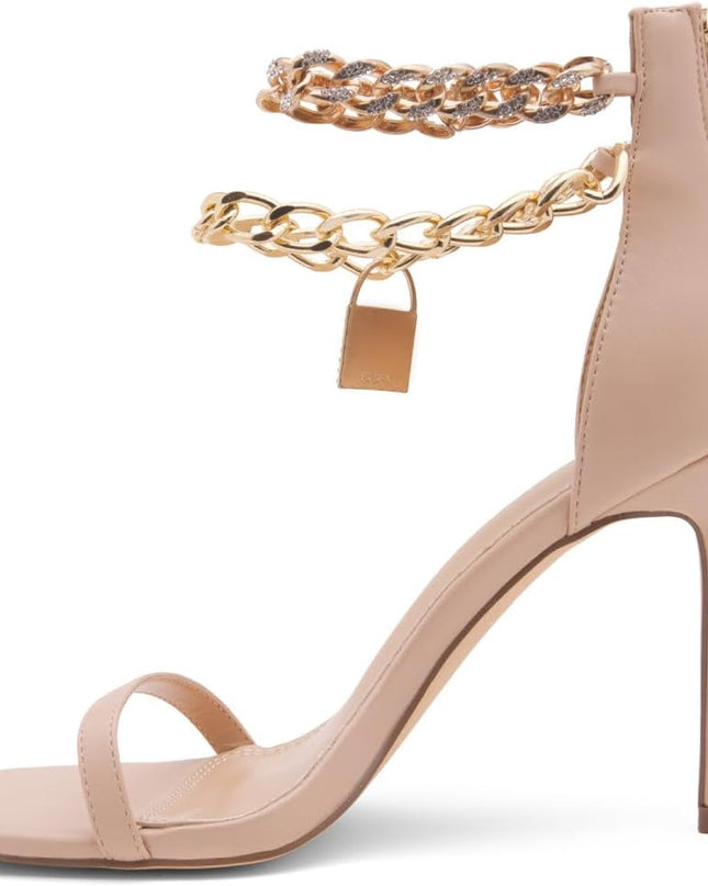 Charming2 Women'S Rhinestone Heels, Square Open Toe High Stilettos with Spiral Ankle Wrap Strap – Coil Spiral High Heeled Crystal Dress Sandals for Party, Nude,Size 11.0