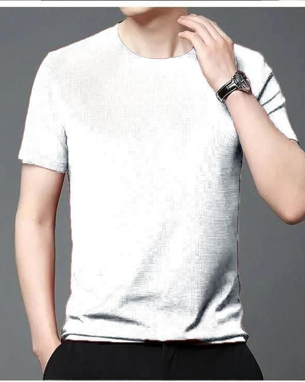 Polyester Stretchable Solid Half Sleeves Mens Round Neck T-Shirt Pack Of 4