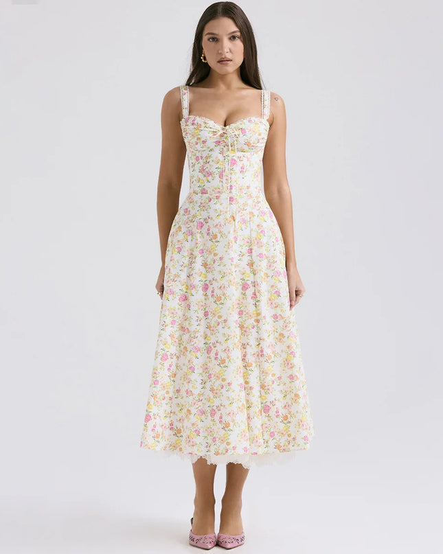 Mingmingxi Elegant Summer Midi Dress 2024 New Arrivals Floral Print Holiday Flare Party Dress Casual Women Dress Wholesale