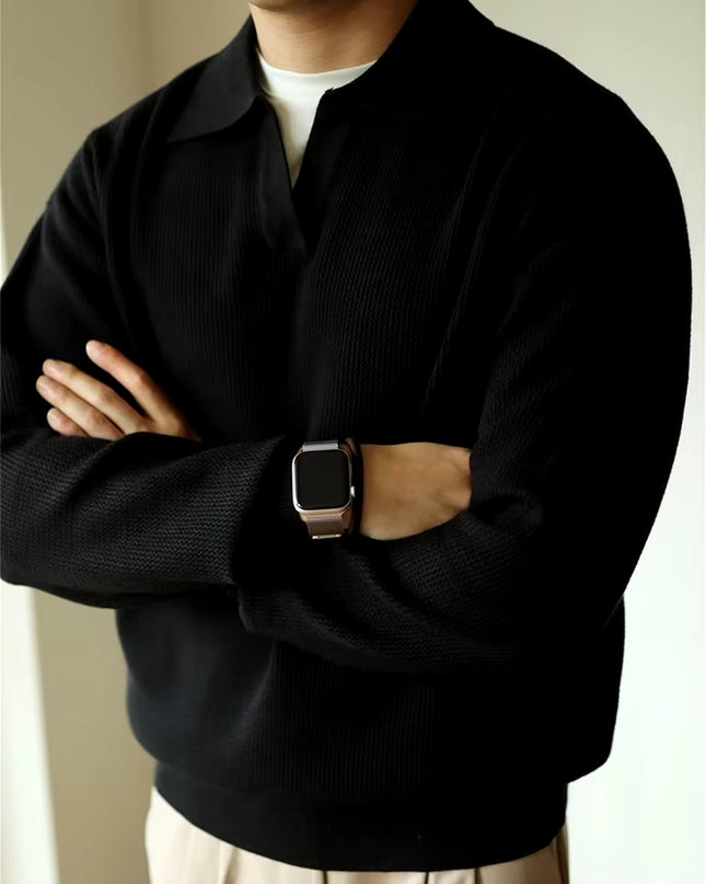 Casual Knitwear Mens Polo Shirt Knitted Long Sleeve Turn-Down Collar Sweater Men Leisure Solid Color Jumper Tops Men'S Sweaters