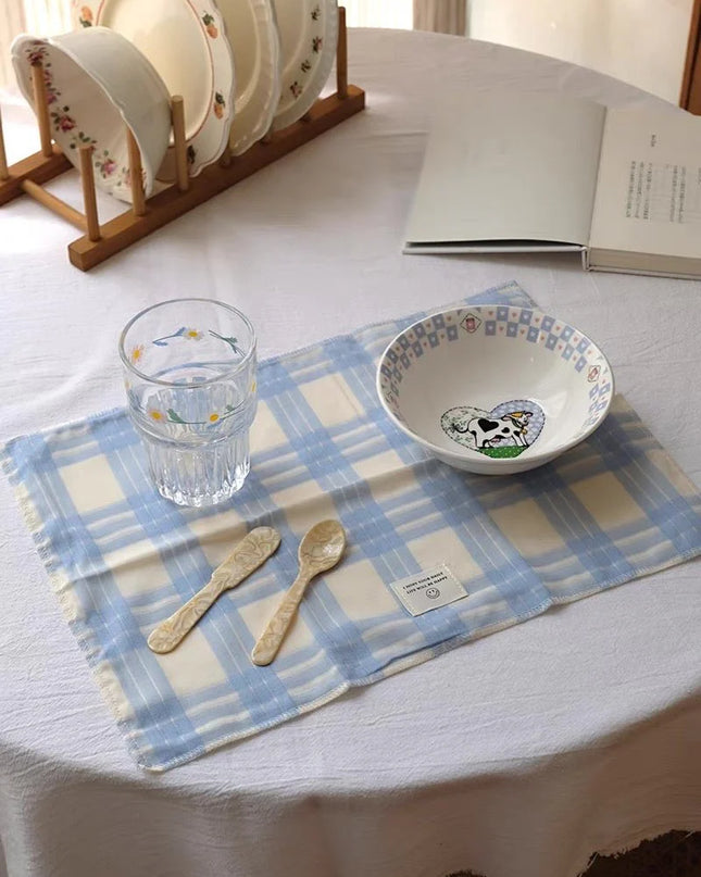 Retro Pastel Blue Checker Placemat for Dopamine Table Setting