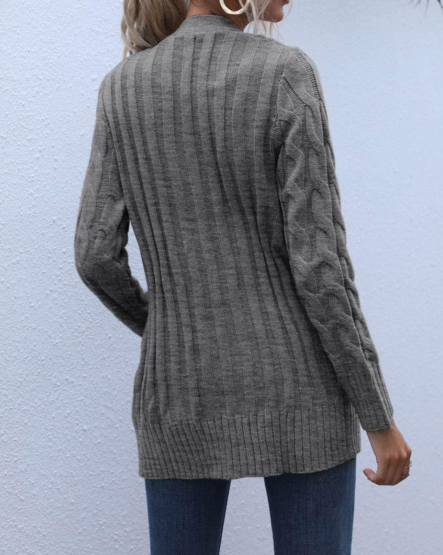 Women'S 2025 Fall Long Sleeve Cable Knit Sweater Open Front Cardigan Button Loose Outerwear