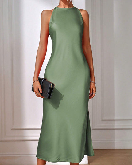 Clasi Solid Split Thigh Dress Maxi Women Outfit Sage Green Dress Elegantsilk Dress Formal