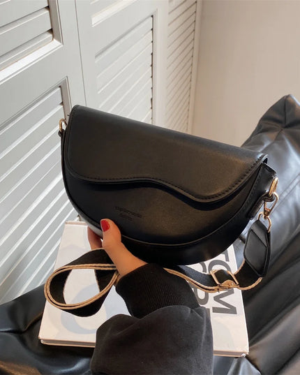 2023 New Pu Leather Women'S Crossbody Bags with Stylish Red Wide Shoulder Strap Fashionable Shoulder Solid Color Underarm Bags
