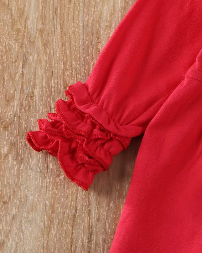 Toddler Baby Girl Valentine'S Day Outfits Ruffle Tunic Top Dress Shirt Love Heart Print Leggings Pants Clothes Set (Red Letters, 12-18 Months)