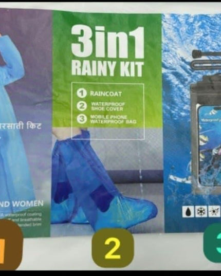 Unisex 3 in 1 Rain Coat (1 Rain Coat, 1 Mobile Cover & 1 Rain Shoe)