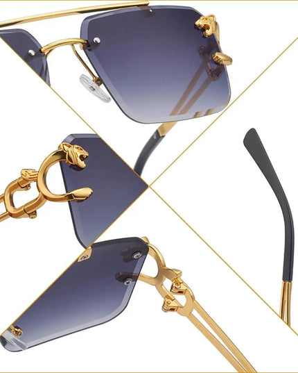 Fashion Retro Cheetah Decoration Sunglasses for Women Men Metal Steampunk Sun Glasses Summer UV400 Shades Trendy Rimless Eyewear
