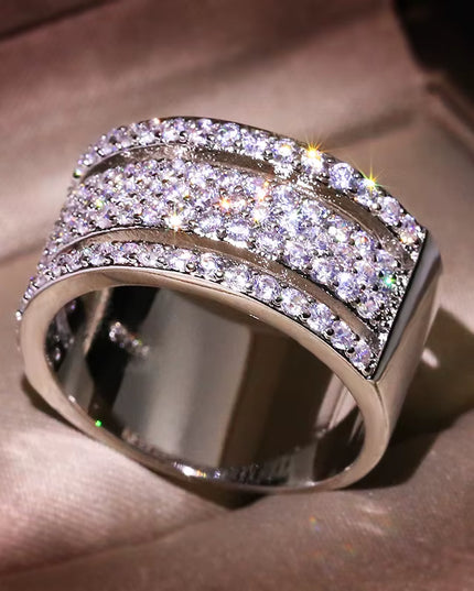 3 Layer CZ Brand Fashion Sterling Silver Color Jewelry Cubic Zircon Crystal Engagement Wedding Rings for Women Anillo Bijoux