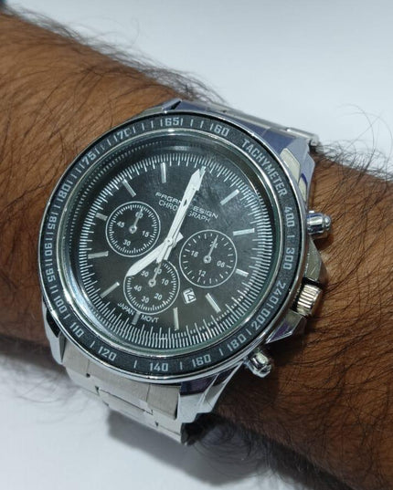 Men Silver Stainless Steel Strap Watch