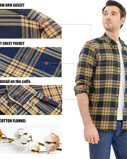 ® Flannel Shirt for Men Casual Button down Work Soft All Cotton Lightweight Flannel Mens Plaid Shirts Long Sleeve