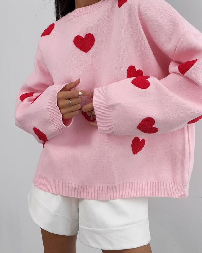 Long Sleeve Loose Heart-Shaped round Neck Sweater for Women Autumn and Winter