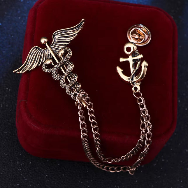 New Retro Snake Animal Brooch Angel Wings Tassel Chain Lapel Pins Suit Collar Pin Badge Shirt Brooches for Men Accessories