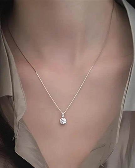 Fashion 925 Sterling Silver round Zircon Necklace Minimalist Style Charm Choker Pendant Party Gift for Women'S Fine Jewelry