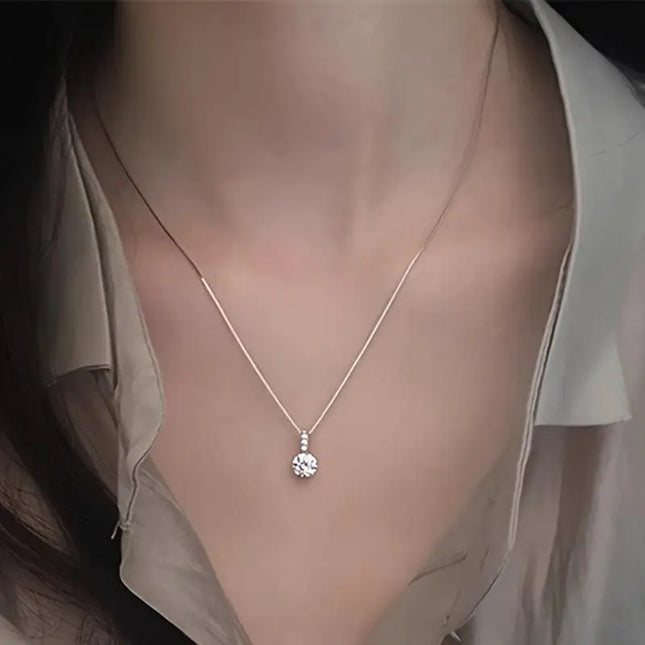 Fashion 925 Sterling Silver round Zircon Necklace Minimalist Style Charm Choker Pendant Party Gift for Women'S Fine Jewelry