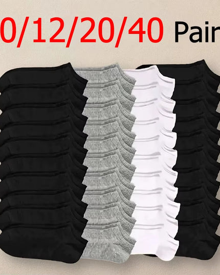 10/12/20/40 Pairs Men Boat Socks Business Sport Sweat Absorption Mature Summer Autumn Solid Color Soft Non Pilling Ankle Socks
