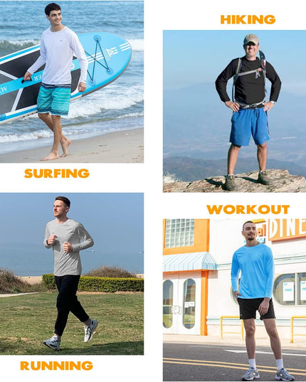Men'S Rash Guard Shirts Swim Shirts UPF 50+ UV Sun Protection Long Sleeve Shirts Lightweight Quick Dry