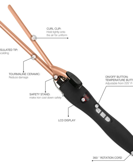 9Mm Thin Curling Iron Ceramic, 3/8 Inch Small Barrel Hair Curling Wand for Long & Short Hair, LCD Display with 9 Heat Setting Include Glove(Golden)