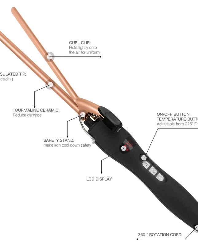 9Mm Thin Curling Iron Ceramic, 3/8 Inch Small Barrel Hair Curling Wand for Long & Short Hair, LCD Display with 9 Heat Setting Include Glove(Golden)
