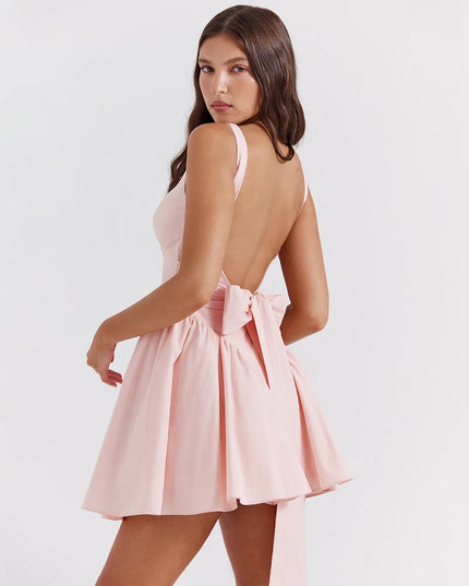 Mingmingxi Summer Mini Backless a Line Dress Sexy White Big Bow Dress Casual Women Birthday Holiday Dress New Arrivals