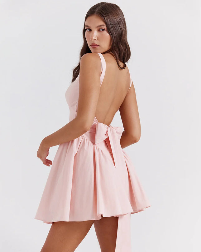 Mingmingxi Summer Mini Backless a Line Dress Sexy White Big Bow Dress Casual Women Birthday Holiday Dress New Arrivals