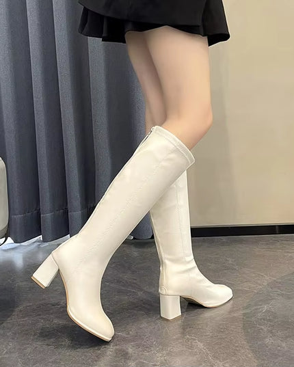 Women'S Boots plus Sizes 41 42 43 Suede Platform Knee High Boots Slim Winter plus Velvet Stretch Boots round Toe Shoe Woman Buty